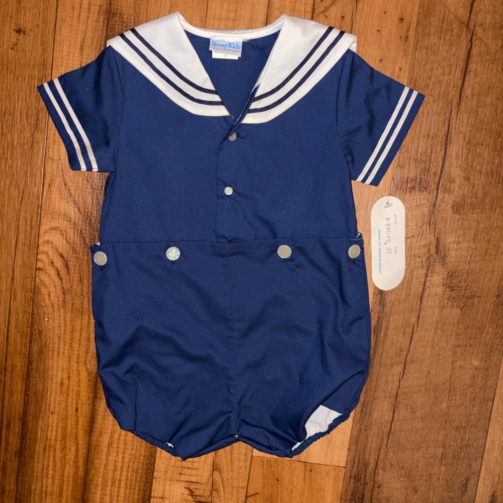 Classic Navy Sailor-Style Baby Romper by